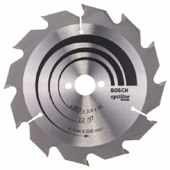 Lame de scie circulaire Optiline Wood pour scies circulaires portatives, 160 x 20/16 x 2,6 mm, 12-Lire la description