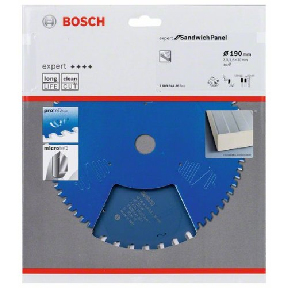 Disco de sierra circular Expert para Panel Sandwich 190x2.0x30 mm 36 z - BOSCH 2608644367-Leer más