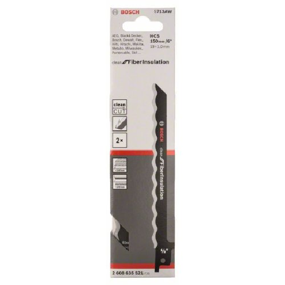 Säbelsägeblatt S 713 AW Bosch VE à 2 Stück Clean f Fibre Insulation Säbelsägeblatt S 713 AW Bosch VE à 2 Stück Clean f Fibre Insulation-Beschreibung lesen
