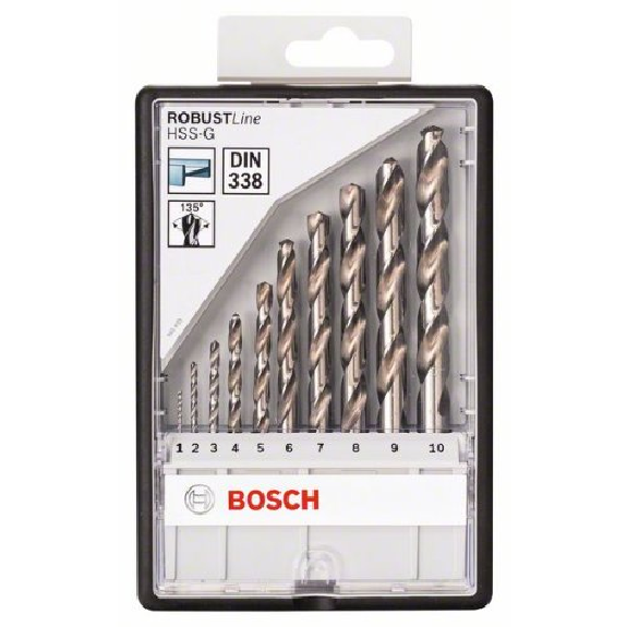 Metallbohrer-Set Robust Line HSS-G, DIN 135, 135°, 10-teilig, 1 - 10 mm-Beschreibung lesen