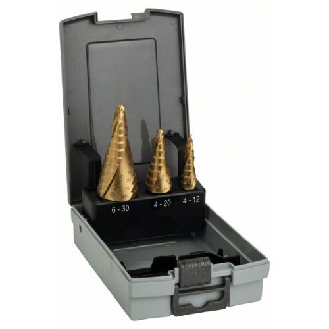 Stufenbohrer HSS-TiN-Set, 3-teilig, 4 - 12 mm, 4 - 20 mm, 6 - 30 mm-Beschreibung lesen