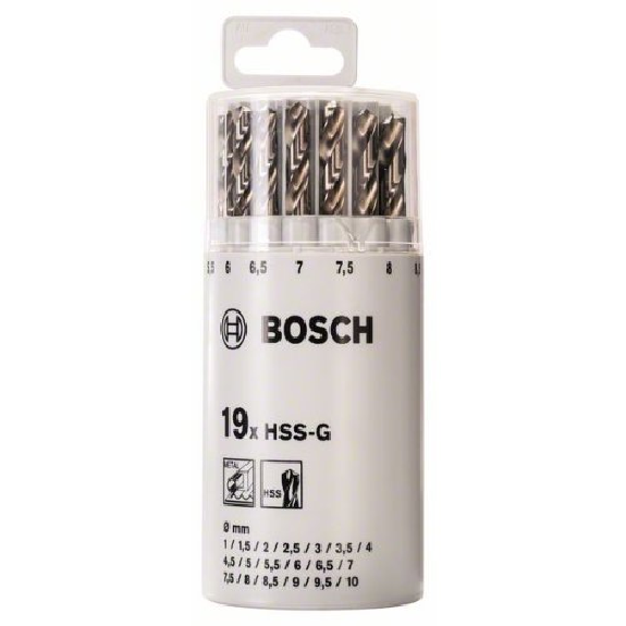 Metallbohrer-Set HSS-G, DIN 338, 135°, 19-teilig, 1 - 10 mm, Kunststoffrunddose-Beschreibung lesen