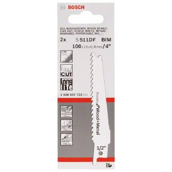 Säbelsägeblatt S 511 DF, Flexible for Wood and Metal, 2er-Pack Säbelsägeblatt S 511 DF, Flexible for Wood and Metal, 2er-Pack-Beschreibung lesen