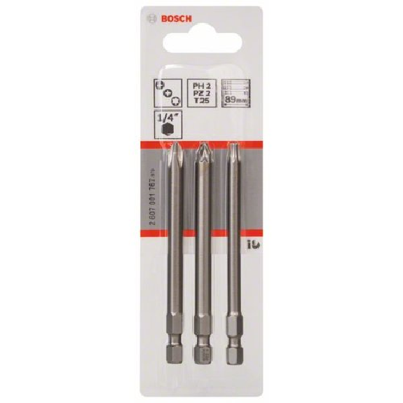 Schrauberbit-Set Extra-Hart, 3-teilig, PH2, PZ2, T25, 89 mm-Beschreibung lesen