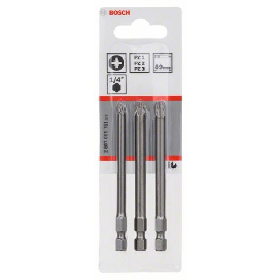 Schrauberbit-Set Extra-Hart, 3-teilig, PZ1, PZ2, PZ3, 89 mm Schrauberbit-Set Extra-Hart, 3-teilig, PZ1, PZ2, PZ3, 89 mm-Beschreibung lesen