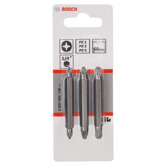 Doppelklingenbit-Set, 3-teilig, PZ1, PZ1, PZ2, PZ2, PZ3, PZ3, 60 mm Doppelklingenbit-Set, 3-teilig, PZ1, PZ1, PZ2, PZ2, PZ3, PZ3, 60 mm-Beschreibung lesen