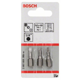 Schrauberbit-Set Extra-Hart (gemischt), 3-teilig, S 0,6x4,5, PH1, PZ1, 25 mm-Beschreibung lesen