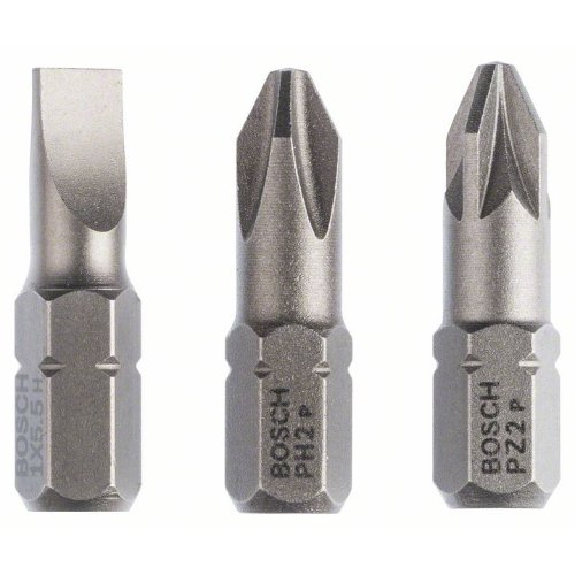 Schrauberbit-Set Extra-Hart (gemischt), 3-teilig, S 1,0x5,5, PH2, PZ2, 25 mm-Beschreibung lesen