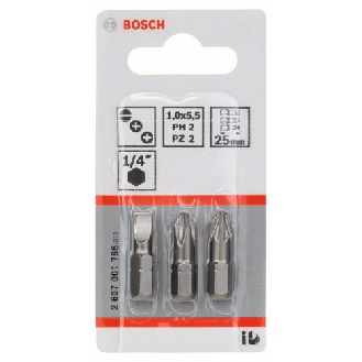 Schrauberbit-Set Extra-Hart (gemischt), 3-teilig, S 1,0x5,5, PH2, PZ2, 25 mm-Beschreibung lesen