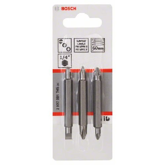 Doppelklingenbit-Set, 3-teilig, PH1, PZ1, S 0,6x4,5, PH2, PZ2, S1,0x5,5, 60 mm-Beschreibung lesen