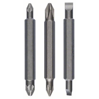 Doppelklingenbit-Set, 3-teilig, PH1, PZ1, S 0,6x4,5, PH2, PZ2, S1,0x5,5, 60 mm-Beschreibung lesen