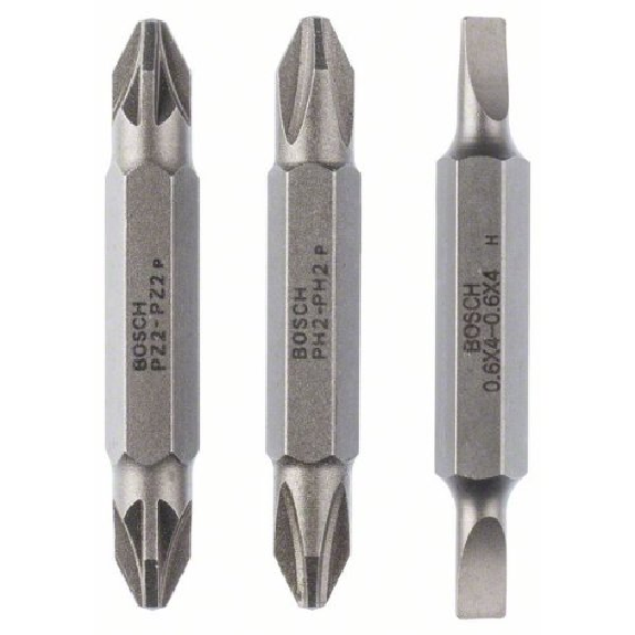 Doppelklingenbit-Set, 3-teilig, S0,6x4,0, S0,6x4,0, PH2, PH2, PZ2, PZ2, 45 mm Doppelklingenbit-Set, 3-teilig, S0,6x4,0, S0,6x4,0, PH2, PH2, PZ2, PZ2, 45 mm-Beschreibung lesen