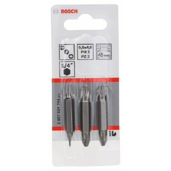 Doppelklingenbit-Set, 3-teilig, S0,6x4,0, S0,6x4,0, PH2, PH2, PZ2, PZ2, 45 mm Doppelklingenbit-Set, 3-teilig, S0,6x4,0, S0,6x4,0, PH2, PH2, PZ2, PZ2, 45 mm-Beschreibung lesen