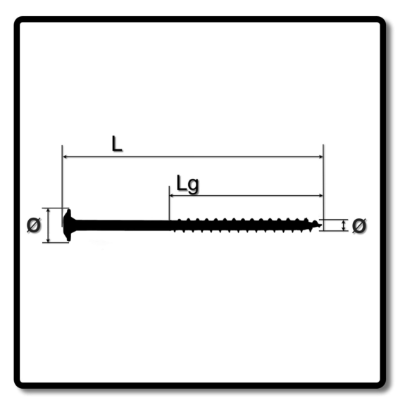 Vis à is charpente tête disque TX  - Longueur L (mm): 120 | Nombre de pièce: 100 | Diamètre D (mm): 6 | Longueur LF (mm): 68 | Type d'emut: T31 | Diamètre DK (mm): 19-Lire la description