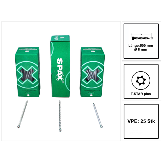 SPAX-S ZYLINDERKOPF 8 x 500 T-STAR PLUS T40 VG CUT-Beschreibung lesen
