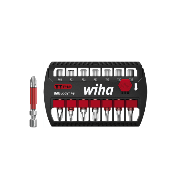 Jeu d'embouts Wiha BitBuddy TY 49 mm Phillips, Pozidriv, TORX 7 pices. 1/4" E6.3-Lire la description