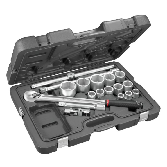 Coffret cliquet et douilles de 3/4" 6 pans  "KL.500PB" de 18 pièces-Lire la description