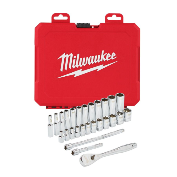 Juegos de vasos y carracas - 1/4 Drive 28 pc Ratchet + Socket Set Metric-Leer más