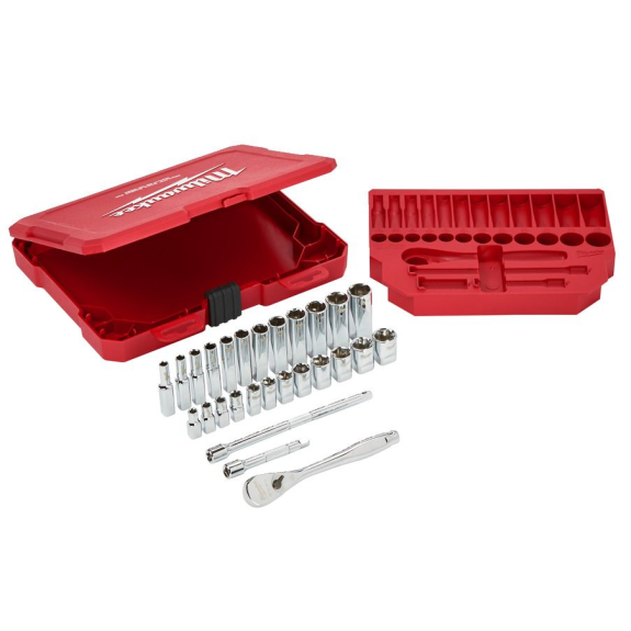 Juegos de vasos y carracas - 1/4 Drive 28 pc Ratchet + Socket Set Metric-Leer más