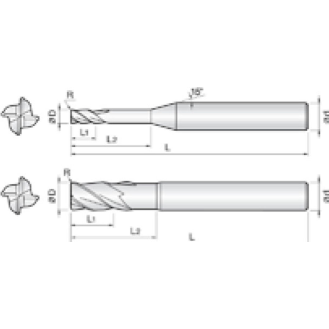 VHM Eckradiusfräser 4RCR025002100 mit TISIN Beschichtung 2,5mm Durchmesser 50mm Länge-Beschreibung lesen