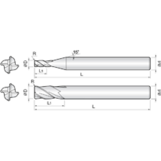 VHM Eckradiusfräser 4CNR0250005S04 mit TISIN Beschichtung 2,5mm Durchmesser 50mm Länge-Beschreibung lesen