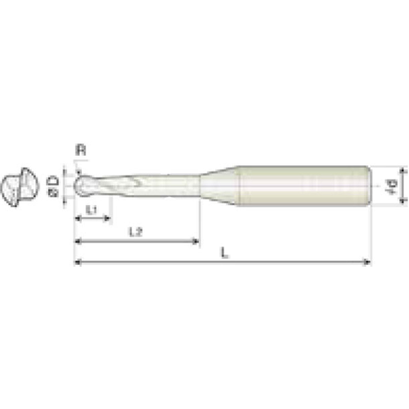 VHM Mini Radiusfräser 2KRB010160S04 mit TISIN Beschichtung 1mm Durchmesser 50mm Länge-Beschreibung lesen