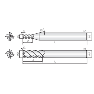VHM Eckenfräser mit 4 Schneiden 4MCC025100S06 mit HR Beschichtung 2,5mm Durchmesser-Beschreibung lesen