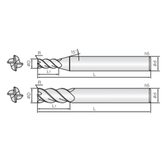 VHM Eckradiusfräser mit 4 Schneiden 4MSC015001S06 mit HR Beschichtung 1,5mm Durchmesser-Beschreibung lesen