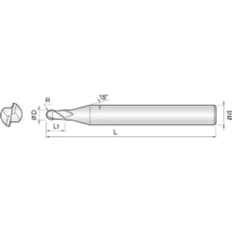 VHM Kugelfräser High Speed, kurz 2SSB0030045S04 mit TISIN Beschichtung 0,3mm Durchmesser-Beschreibung lesen