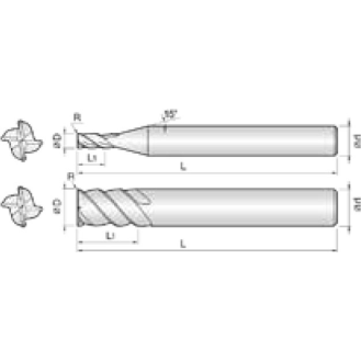 Eckradiusfräser nicht symetrisch 4NSR025002S04 mit AICrN Beschichtung 2,5mm Durchmesser-Beschreibung lesen