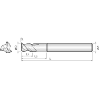 VHM Eckradiusfräser für Roughing und Finishfür Aluminium 3ARR120030S12 mit AICrN Beschichtung 12mm Durchmesser-Beschreibung lesen