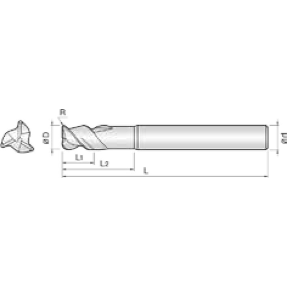 VHM Eckradiusfräser für Roughing und Finishfür Aluminium 3ARR120030S12 mit AICrN Beschichtung 12mm Durchmesser-Beschreibung lesen