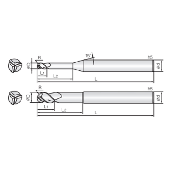 VHM Rippenkugel Schaftfräser mit 3 Schneiden 3RBS010080S04 mit JCRO Beschichtung 1mm Durchmesser-Beschreibung lesen