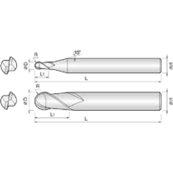 VHM Radiusfräser High Speed 2SCB010025S03 mit TISIN Beschichtung 1mm Durchmesser-Beschreibung lesen