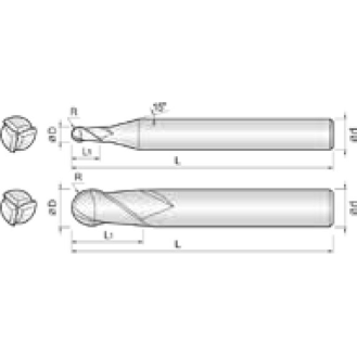 VHM Kugelfräser 3NBE006015S04 mit  Beschichtung 0,6mm Durchmesser 45mm Länge-Beschreibung lesen