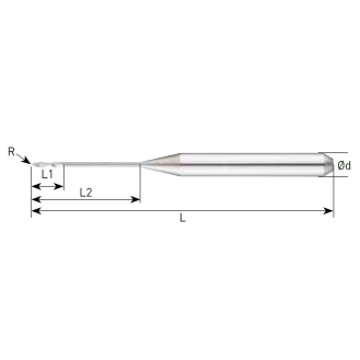VHM Schaftfräser RON für PEEK, PMMA und WAX 1RON006060450 mit Nicht beschichtet Beschichtung 0,6mm Durchmesser-Beschreibung lesen