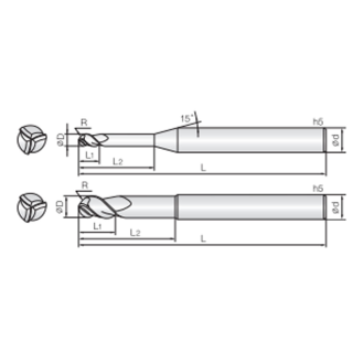 VHM Rippenkugel Schaftfräser mit 3 Schneiden 3RBS025100S06 mit JCRO Beschichtung 2,5mm Durchmesser-Beschreibung lesen