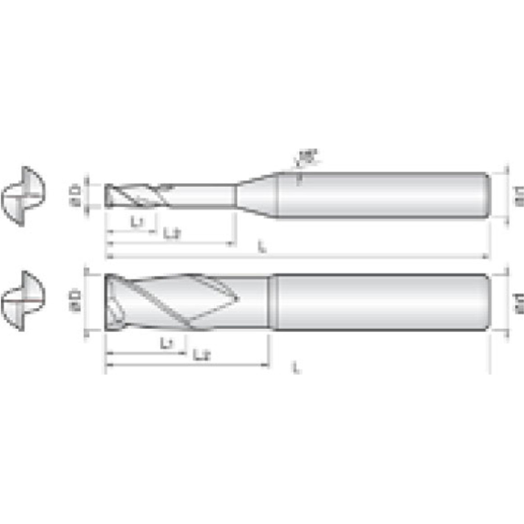 VHM Schaftfräser G-TAC beschichtet 2LRE020120S04 mit G-TAC Beschichtung 2mm Durchmesser-Beschreibung lesen