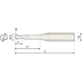 VHM Mini Radiusfräser 2BRB025160S04 mit TISIN Beschichtung 2,5mm Durchmesser 50mm Länge-Beschreibung lesen