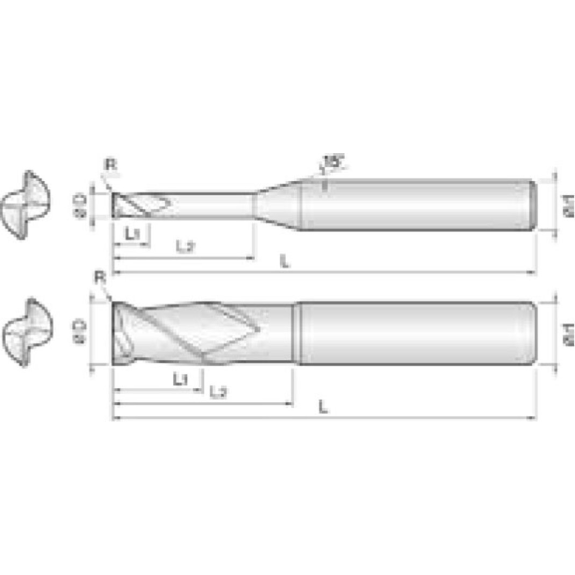 Eckradiusfräser Diamant beschichtet 2DLR015002100 mit Diamond Beschichtung 1,5mm Durchmesser-Beschreibung lesen