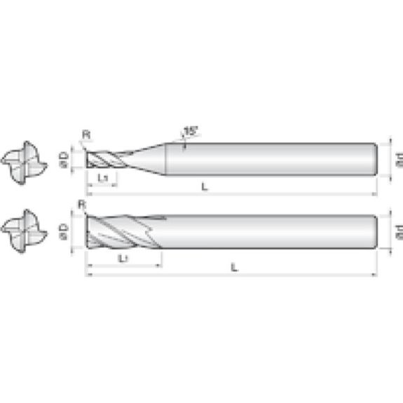 VHM Eckradiusfräser 4CNR060005060 mit TISIN Beschichtung 6mm Durchmesser 60mm Länge-Beschreibung lesen