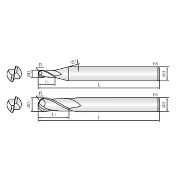 Kugelfräser für Verbund Materialien 2BCP010025S04 mit DIA Beschichtung 1mm Durchmesser-Beschreibung lesen