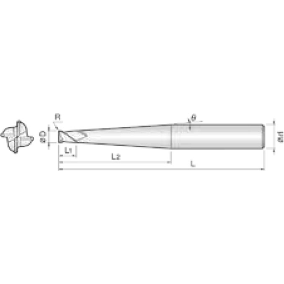 Vollradiusfräser High Speed 4TCR0100012501 mit TISIN Beschichtung 1mm Durchmesser-Beschreibung lesen