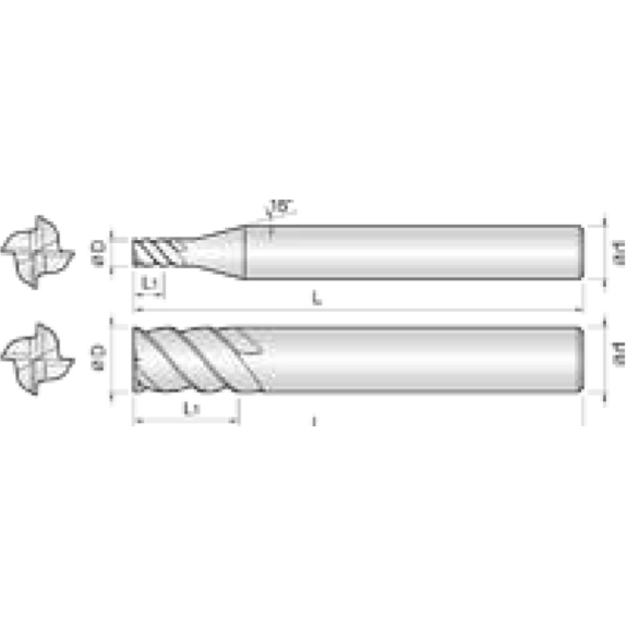 VHM Schaftfräser scharfkant 4KEM040120045 mit TISIN Beschichtung 4mm Durchmesser-Beschreibung lesen