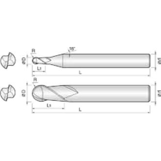 VHM Kugelfräser 2NBE009018S03 mit  Beschichtung 0,9mm Durchmesser 38mm Länge-Beschreibung lesen