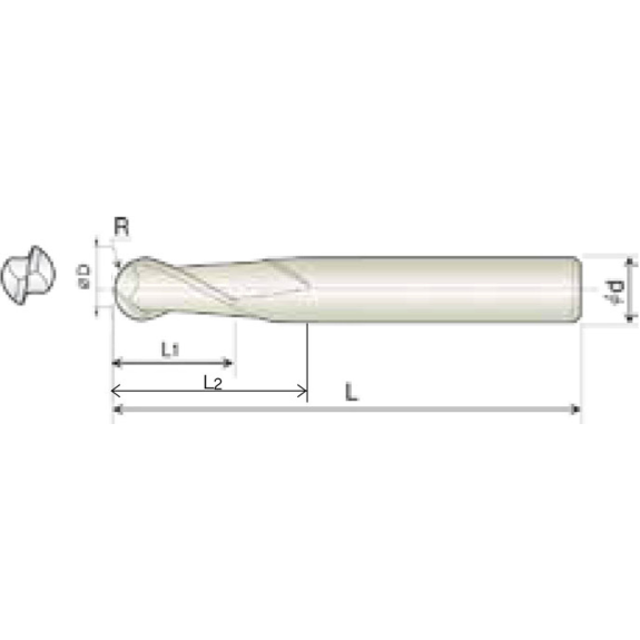 Radiusfräser 2WCB030080S06 mit TISIN Beschichtung 3mm Durchmesser 60mm Länge-Beschreibung lesen