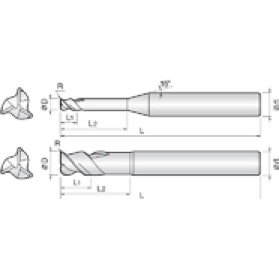 VHM Eckradiusfräser 3HOR010002030 mit AICrN Beschichtung 1mm Durchmesser 45mm Länge-Beschreibung lesen