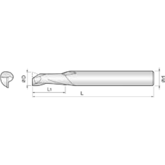 Einzahnfräser mit 1 Schneide für ABS 1NEM060150S06 mit  Beschichtung 6mm Durchmesser 60mm Länge-Beschreibung lesen