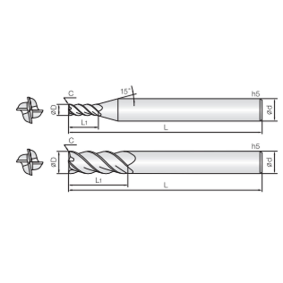 VHM Eckenfräser mit 4 Schneiden 4MCC040150S06 mit HR Beschichtung 4mm Durchmesser-Beschreibung lesen