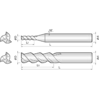 Schaftfräser für Aluminium 3AHEC025080S06 mit R-TAC Beschichtung 2,5mm Durchmesser-Beschreibung lesen